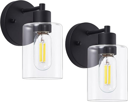 Wall Sconces for Bathroom, Modern Vanity Light Fixtures, Black Wall Mount Lighting Lanterns, Farmhouse Wall Lights with Clear Glass Shade for Bedroom Living Room Mirror Hallway Kitchen（2PACK）