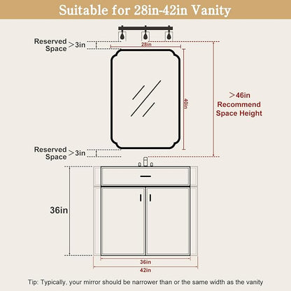 28" x 40" Wood Bathroom Mirror for Wall Mounted, Rustic Rounded Corner Vanity Mirror for Entryway, Living Room or Bedroom Home Decorative [28" x 40" Walnut Color]
