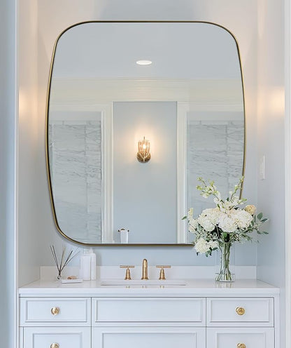 Gold Oblong Mirror, 36x40 Inch Gold Oval Mirror for Bathroom with Stainless Steel Metal Frame, Wall Mouned for Bathroom, Living Room, Entryway