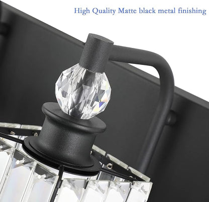 Ralbay Black Crystal Vanity Light 4 Light 31.5''Modern Matte Black Bathroom Wall Light Fixtures Over Mirror Bathroom Vanity Lights
