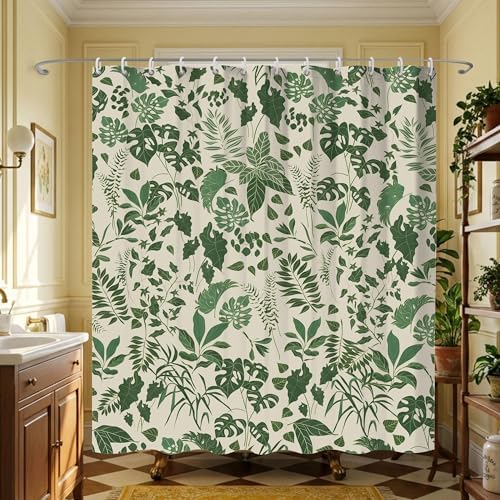 Vintage Boho Tropical Green Botanical Shower Curtain 72x72 Inches