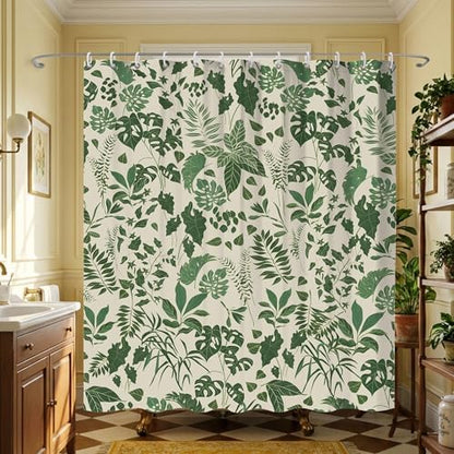 Vintage Boho Tropical Green Botanical Shower Curtain 72x72 Inches