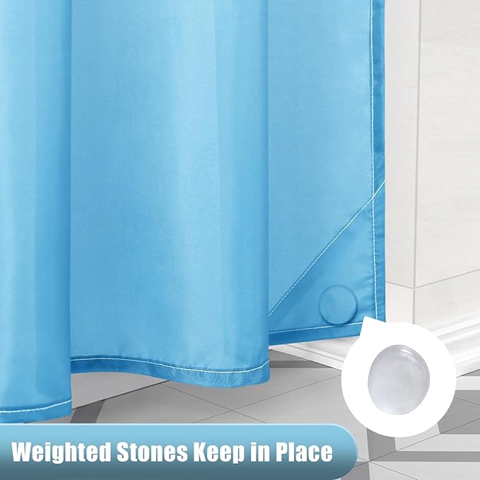 OLANLY Luxury Sky Blue and White Ombre Shower Curtain Sets with 12 Hooks, Waterproof and Washable Decorative Shower Curtains for Bathroom, 72x72 Inches