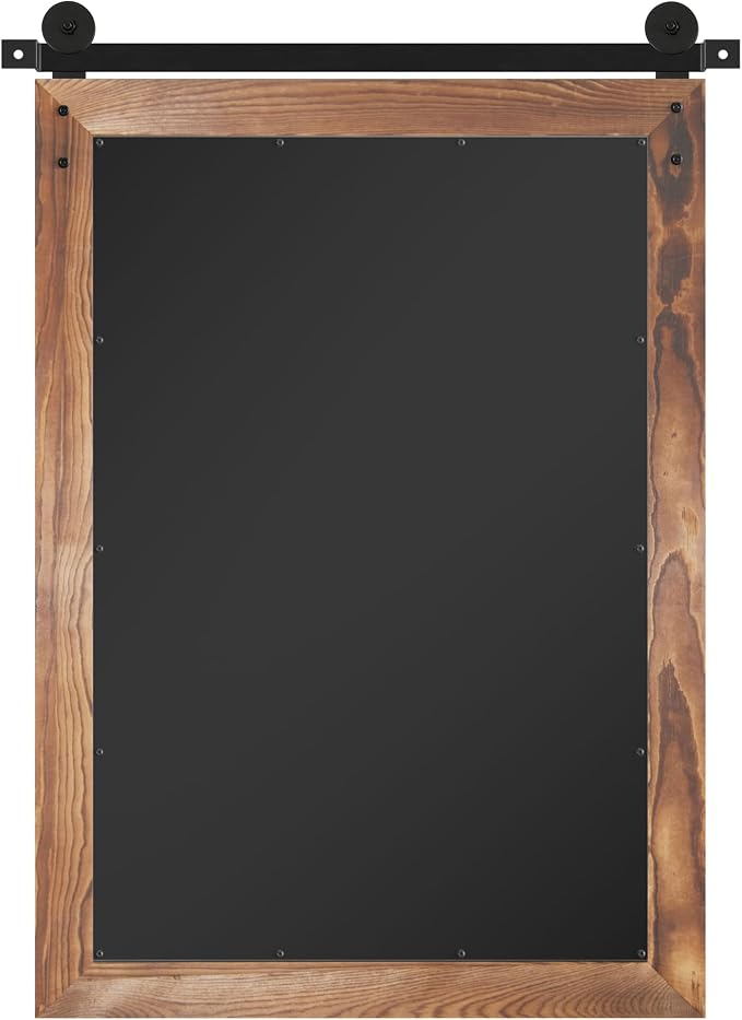 COGOOD Farmhouse Barn Door Mirror - 26 x 17 Brown | Rustic Wood Framed Vanity Mirror for Entryway, Living Room, Bedroom, Bathroom Wall Decor
