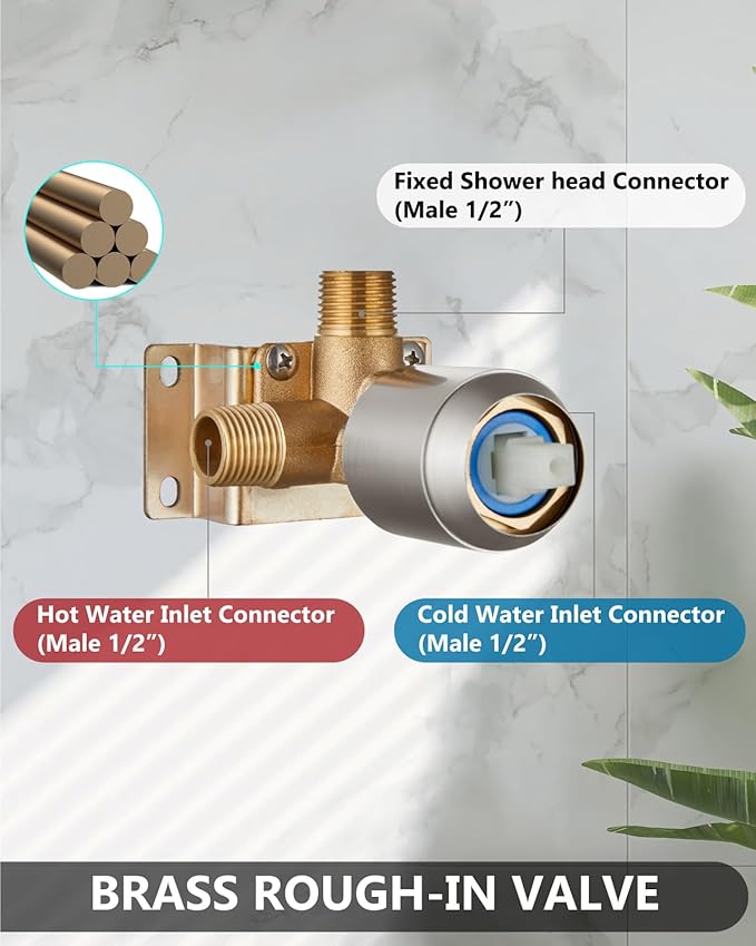 Shower Faucet with Valve, Shower Valve Kit and Head, Single Handle Shower Faucet Set with Rough-In Valve, Shower Trim Kit, Brushed Nickel
