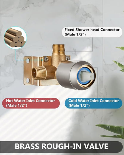 Shower Faucet with Valve, Shower Valve Kit and Head, Single Handle Shower Faucet Set with Rough-In Valve, Shower Trim Kit, Brushed Nickel