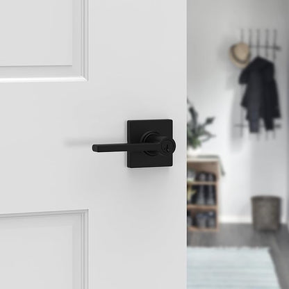 Kwikset Casey Entry Door Handle with Lock and Key, Secure Keyed Reversible Lever Exterior, for Front Entrance and Bedrooms, Matte Black, 4 Pack, Pick Resistant SmartKey Rekey Security and Microban