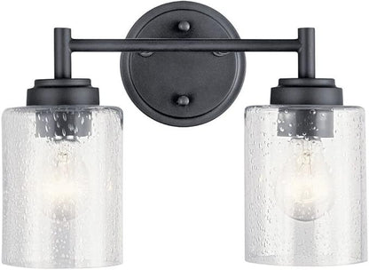 KICHLER 45885BK Winslow Vanity, 2-Light 150 Total Watts, Black, 12.75"