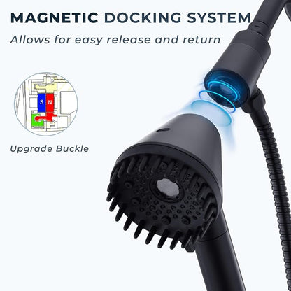 2026 Magnetic Filtered Shower Head with Handheld– High Pressure Showerhead with Power Wash Mode, Chlorine Removal, Massage Brush, Pressure Adjustable, One-Touch Pause (Matte Black)