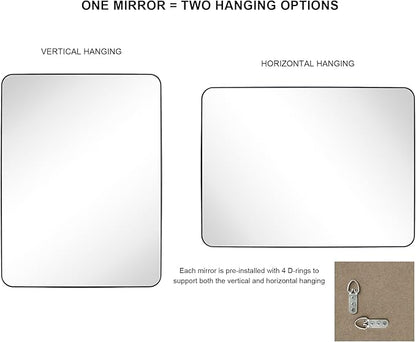 GRACTO 30 x 40'' Polished Nickel Rectangle Bathroom Vanity Mirror for Wall Polished Silver Metal Framed Rounded Rectangular Bathroom Vanity Mirrors, Vertical and Horizontal Hanging…