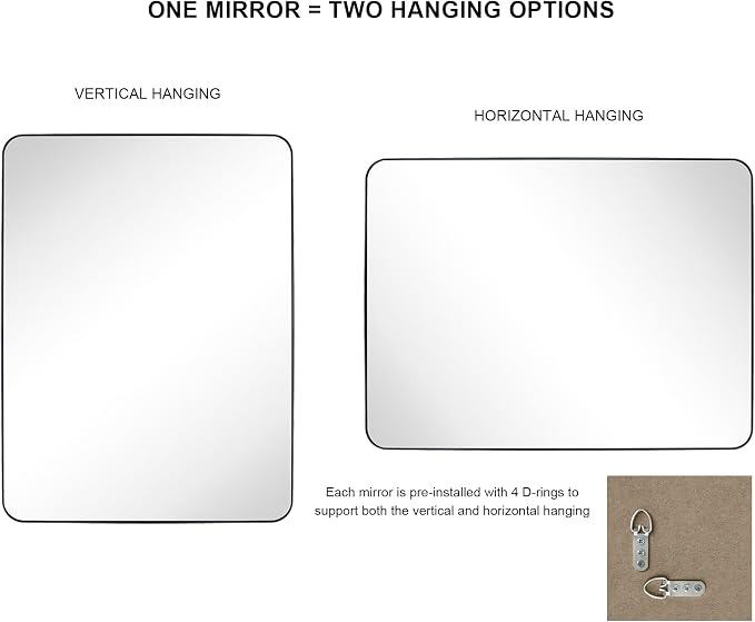 GRACTO 30 x 40'' Chrome Rectangle Bathroom Vanity Mirror for Wall Polished Silver Metal Framed Rounded Rectangular Bathroom Vanity Mirrors Vertical and Horizontal Hanging