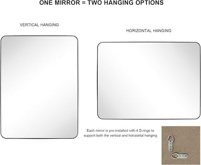 GRACTO 30 x 40'' Chrome Rectangle Bathroom Vanity Mirror for Wall Polished Silver Metal Framed Rounded Rectangular Bathroom Vanity Mirrors Vertical and Horizontal Hanging