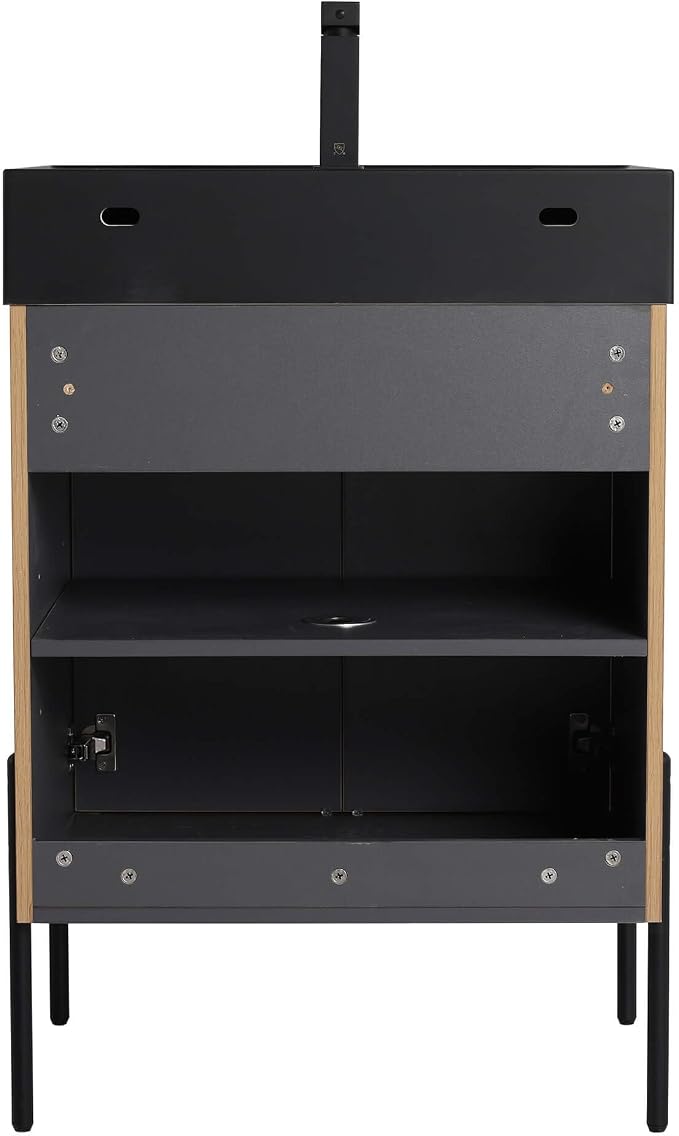 Crownpoint 24 Inch Bathroom Vanity with Sink, Black Sink, Bright Oak Finish, Full Assembly Required, Elegant Bathroom Vanities for Modern Homes