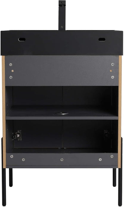 Crownpoint 24 Inch Bathroom Vanity with Sink, Black Sink, Bright Oak Finish, Full Assembly Required, Elegant Bathroom Vanities for Modern Homes