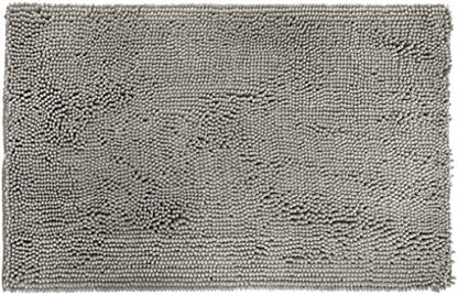 Amazon Basics Platinum Bathroom Rug Mat, Ultra Absorbent Plush Shag, Non-Slip, Quick Drying, Machine Washable, 21" x 34"