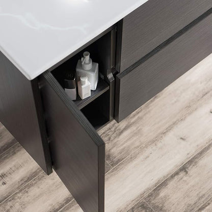 Blossom 36 Inch Bathroom Vanity with Sink - All Wood Floating Vanity Cabinet with Ceramic Sink - 2 Soft-Closing U-Shaped Cutout Drawers - Modern Bathroom Storage Vanities, Silver Grey Finish