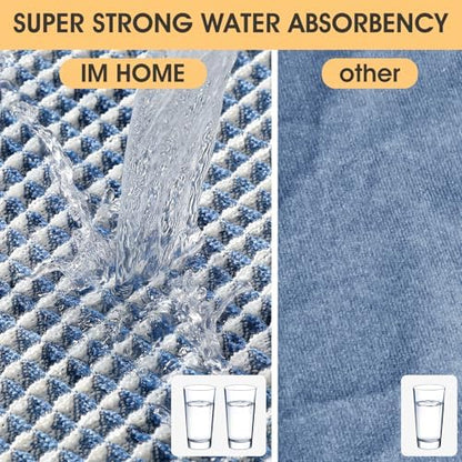 IM HOME Waffle Bath Mat Blue & Cream 24"x17", Boho Woven Modern Bath Mat Rugs, Absorbent Non Slip Bathroom Rugs, Soft Washable Bath Rugs with Tassels for Bathroom, Bedroom, Kitchen, Shower, Tub
