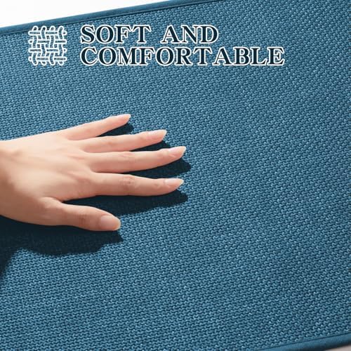 chakme Bathroom Rugs Mat 32x17, Ultra Thin Non Slip Bath Mat Quick Dry Absorbent Bath Mat for Bathroom Floor, (Dark Blue, 32"x17")