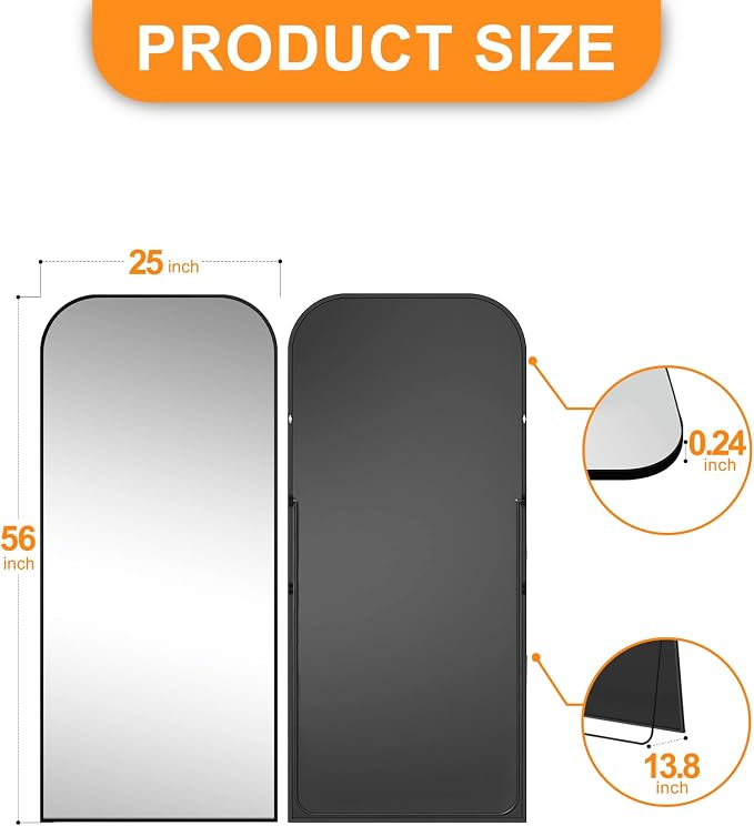 56"x25" Black Metal Framed Bathroom Mirror for Over Sink | Rounded rectangle shape. Shatterproof HD glass, all mounting hardware for bathroom, bedroom, entryway.