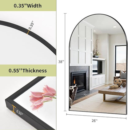 BEAUTYPEAK 26"x38" Arch Bathroom Wall Mirror, Black | Wall Mounted Vanity Metal Frame Mirror for Bedroom, Entryway, Living Room, Fireplace