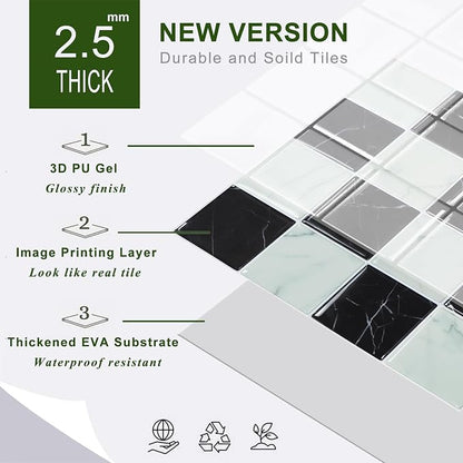 STICKGOO 10 Sheets Peel and Stick Backsplash - 9" x 9" 3D Adhesive Peel and Stick Tile Backsplash for Kitchen&Bathroom