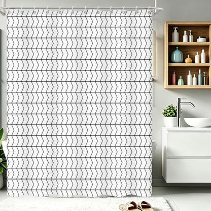 Modern Black and White Chevron Shower Curtain, 72" W x 96" L