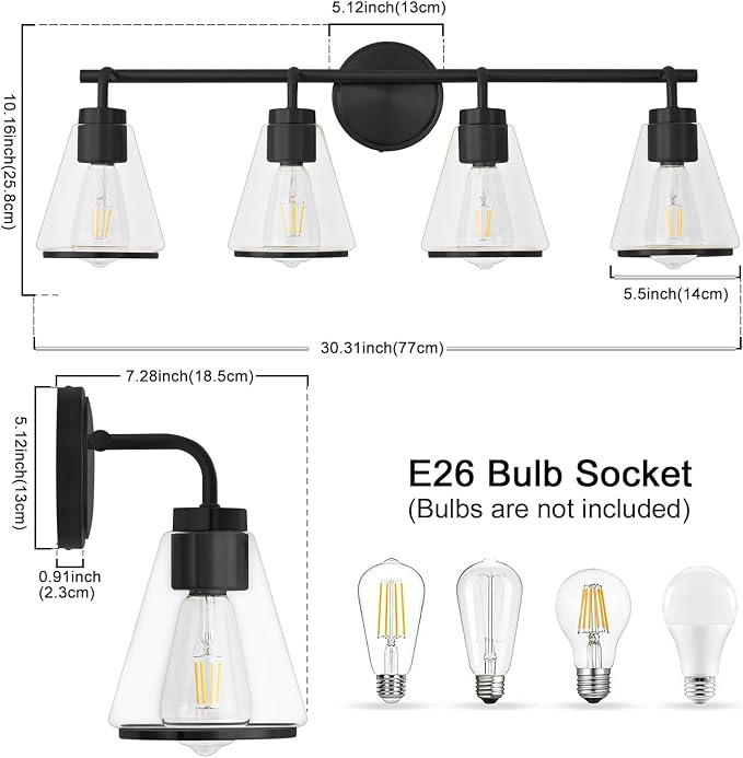30" Black Bathroom Light Fixtures 4 Light Bathroom Vanity Lights Over Mirror