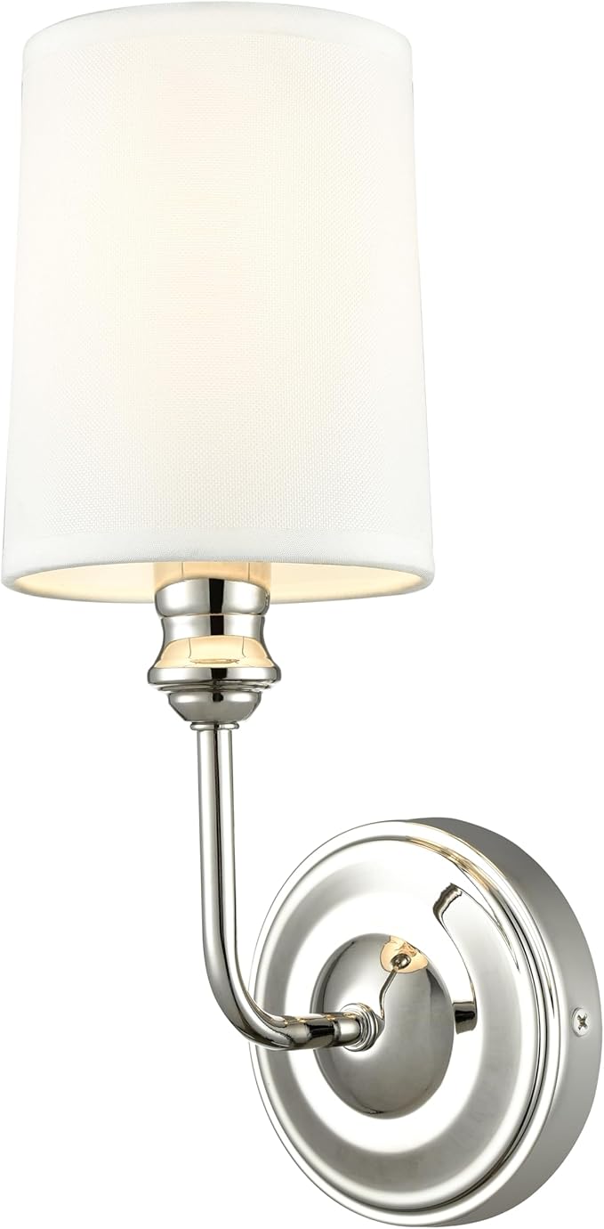 ML Lighting | Leena Collection | 99801-PN | Indoor 1 Light Wall Sconce in Polished Nickel with White Fabric Shade | Elegant and Versatile Design for Any Bathroom
