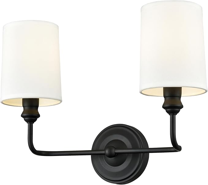 ML Lighting | Leena Collection | 99802-MB | Indoor 2 Light Vanity in Matte Black with White Fabric Shade | Elegant and Versatile Design for Any Bathroom