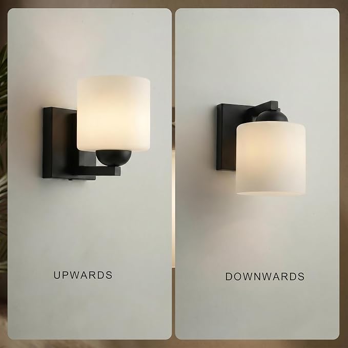 mirrea 1-Light Black Bathroom Vanity Light with White Glass Shade | Over Mirror,Wall Sconce,ETL listed,Bathroom Lighting Fixtures,Elegant Design,Milk White Glass Shade,Easy Installation
