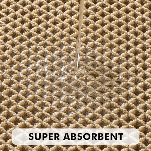 MIULEE Set of 2 Waffle Bathroom Rugs Bordered Mat Brown 17"x24"+18"x30"