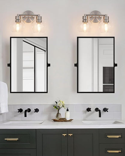 WILON 2-Light Bathroom Vanity Light, Brushed Nickel Vanity Lights for Bathroom, Modern Light Fixtures Over Mirror, Silver Sconces Wall Lamp for Living Room Bedroom Kitchen