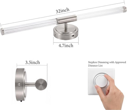 URSOLA 32" Modern LED Bathroom Light Fixtures, Brushed Nickel 3CCT Dimmable Bathroom Vanity Light Over Mirror, Bathroom Vanity Bath Bar Lights with 360° Removable Acrylic Light Tube