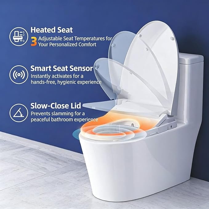 Elongated Electric Bidet Toilet Seat, Heated Seat with Dryer & Warm Water Cleaning,Elongated & Round Toilet Seat Compatible,Soft Close Heated Toilet Seat,Bidet with Warm Water Spray