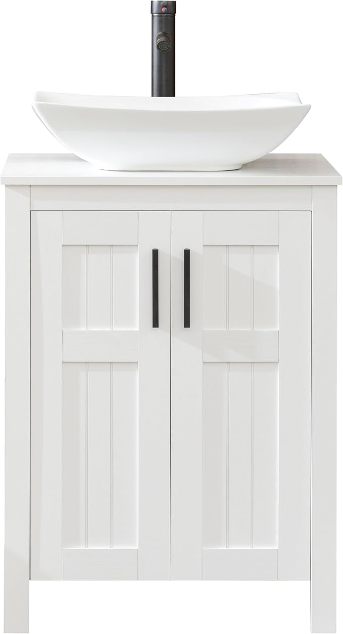 UEV 24" Bathroom Vanity with Sink Combo,Modern Freestanding Sink Cabinet,Stylish Bathroom Vanity Cabinet,Grooved Double Doors,Metal Handles (032WH New)