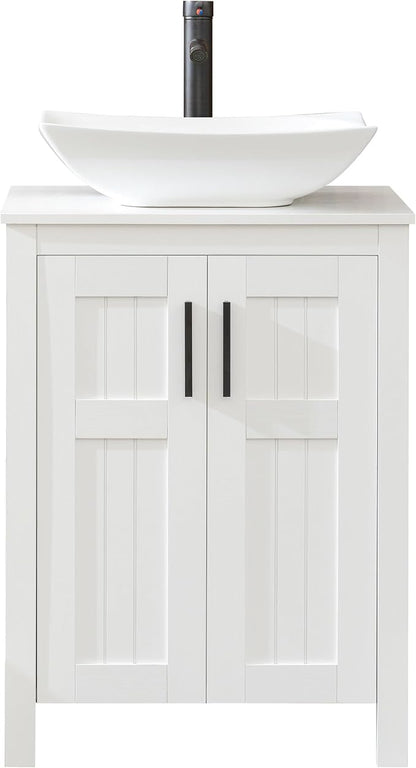 UEV 24" Bathroom Vanity with Sink Combo,Modern Freestanding Sink Cabinet,Stylish Bathroom Vanity Cabinet,Grooved Double Doors,Metal Handles (032WH New)