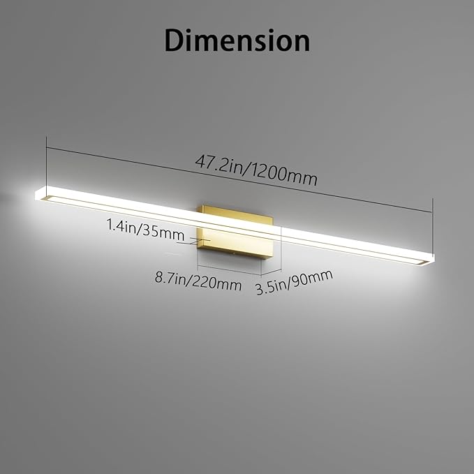 48inch Gold LED Bathroom Vanity Light Bar 40W Modern Bath Light Fixture Over Mirror Vanity Light Cool White 6000K