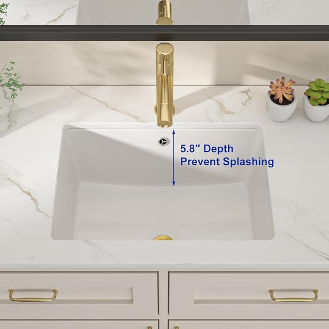 Dcolora 20x14 In. Undermount Bathroom Sink, Rectangular Fireclay White Ceramic Porcelain Lavatory Vanity Bath Sink Under Counter Vessel Sink, Farmhouse Style #DC-UVS2538001