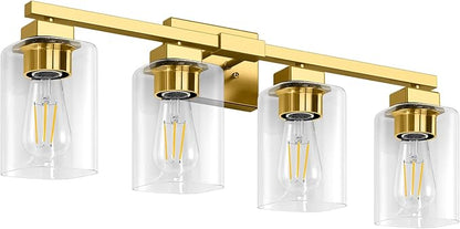 BesLowe 27" 4-Light Bathroom Light Fixture, Modern Gold Bathroom Vanity Light, Bathroom Lighting Fixtures Over Mirror, Matte Gold Bathrom Wall Lamp, Wall Lights for Living Room Bedroom