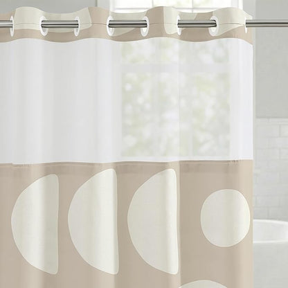Americanflat 72x75 Hookless Shower Curtain - Water-Resistant Modern Shower Curtain with Sheer Panel, Snap-in Liner, and Durable Grommets - 100% Polyester - Warm Beige and Ivory