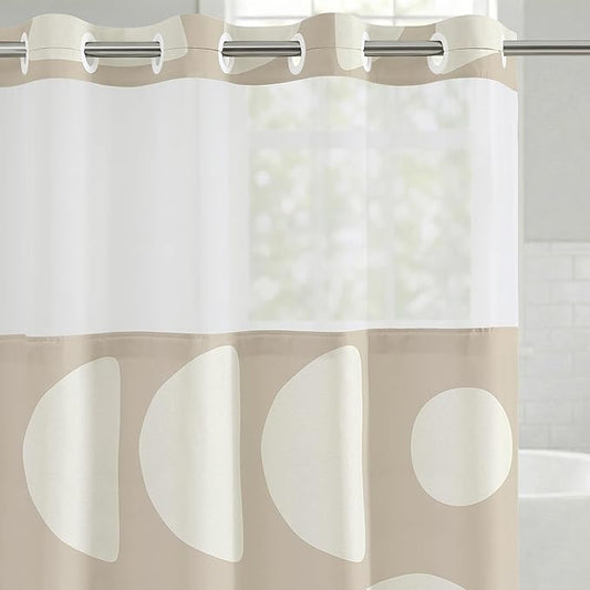 Americanflat 72x75 Hookless Shower Curtain - Water-Resistant Modern Shower Curtain with Sheer Panel, Snap-in Liner, and Durable Grommets - 100% Polyester - Warm Beige and Ivory