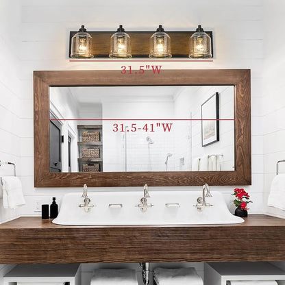 Vanity Lights for Bathroom Large 31.5", Farmhouse Rustic Vanity Light with Bubble Glass Shades, Brown 4 Light Bathroom Lighting Fixtures Over Mirror, Bath Wall Sconce Home Decor