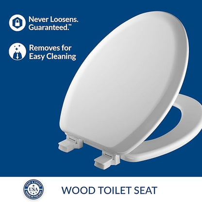Mayfair Cameron White Toilet Seat, Non Slip Heavy Duty Wood, Easy Clean, Made in USA, Elongated