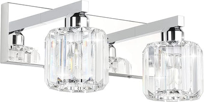 Aipsun Bathroom Vanity Lighting Fixtures Crystal Vanity Lights for Bathroom 2 Lights Stainless Steel Wall Lighting Fixtures(Exclude Bulb)