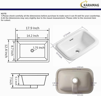Bathroom Vessel Sink 18 Inch Drop In Bathroom Sink Rectangular Semi Recessed Bathroom Sinks with Overflow White Ceramic Modern Sinks Bowl Vanity Above Counter Basin (17.9"x12.4")