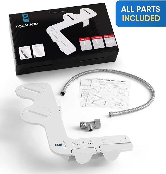 Ultra-Slim 3-in1 Bidet, Self-Cleaning, Posterior&Feminine Wash-(Retractable Dual Nozzles), Non-Electric Bidet Attachment for Toilet Seat, Adjustable Fresh Cold Water Pressure, Stainless Steel Inlet