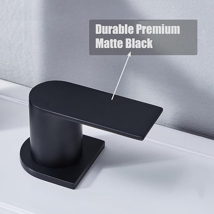 Bathroom Faucet Black 3 Hole, Matte Black Widespread Bathroom Faucet, 2-Handle 8-Inch Center Mount Bathroom Sink Faucet with Hose and Pop-Up Drain for RV Bath Vanity Lavatory, VAL079BRH
