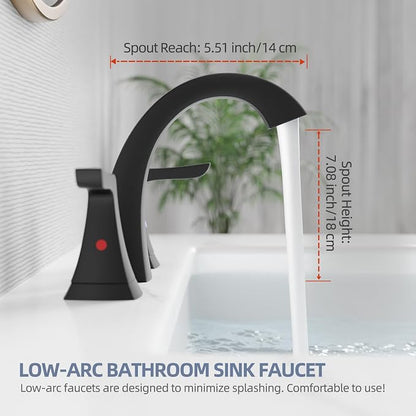 VXV Matte Black Bathroom Sink Faucet 3 Hole Widespread, 8 Inch Vanity Faucet with Pop-Up Drain & Pre-Attached Supply Lines for Easy DIY Installation, Faucet for Bathroom Sink, RV