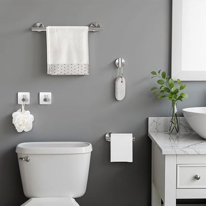 5 Piece Bathroom Accessories Set, Bathroom Hardware Set, Wall Mounted Thickened 304 Stainless Steel Towel Holder Sets, Includes 16" Towel Rod+Toilet Paper Holder+3 Multifunctional Hooks