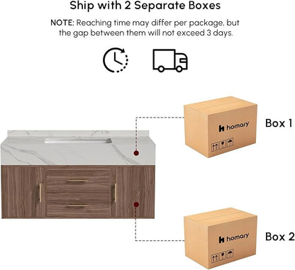 39.3" Floating Bathroom Vanity Set, Modern Wall-Mounted Vanity with Sintered Stone Countertop, Undermount Sink & Walnut Finish, Easy to Clean